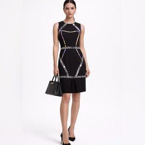 Nicole Miller Atelier Silk Blend Pleated Hem Geometric Sheath Dress Sz 4💛